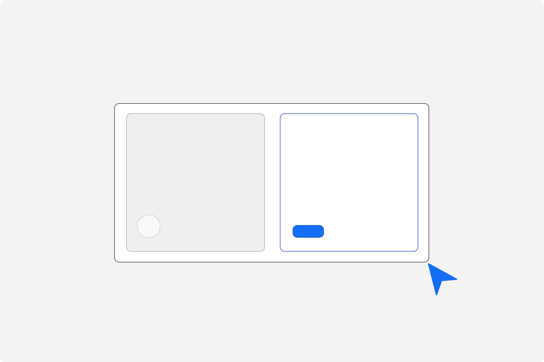 Diagram showing four white rectangular code blocks labeled <div> on the left, a blue circle with a white 'W' logo in the center, and a white rounded rectangle with two stacked blue rounded rectangles on the right, symbolizing website layout or component separation.